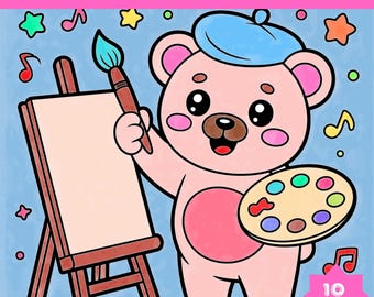 Kawaii Bear Coloring Pages,Cute Printable Coloring Book for Kids & Adults,10 Digital Download Pages, Instant PDF