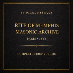 May include: A book cover with gold lettering on a black background. The text reads "LE SOLEIL MYSTIQUE", "RITE OF MEMPHIS MASONIC ARCHIVE", "PARIS • 1853", and "COMPLETE FIRST VOLUME". The cover has a gold border.