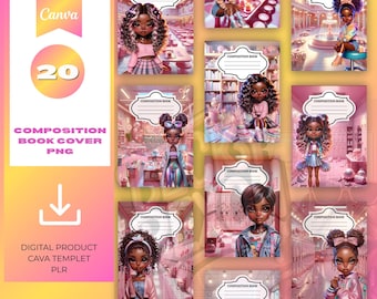 Pink Chibi Notebook Cover Templates: Printable KDP & PLR (Canva Digital Download)
