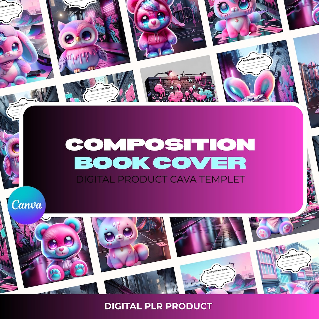 Printable Pink & Black Composition Notebook Covers: KDP Ready (canva ...
