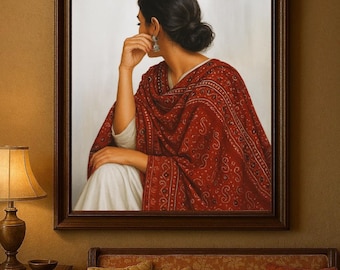 Desi Red Shawl Art Print: Pakistani Bridal Illustration (Digital Download)