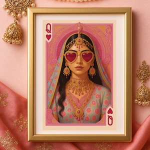 Queen of Hearts Desi Art Print – South Asian Illustration (Digital Download)