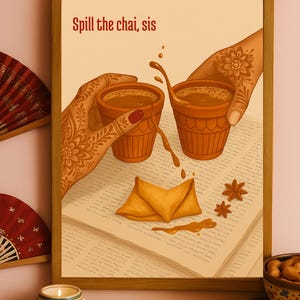 Desi Aesthetic Print | Henna Hands, Chai Cups, Samosas (Digital Download)
