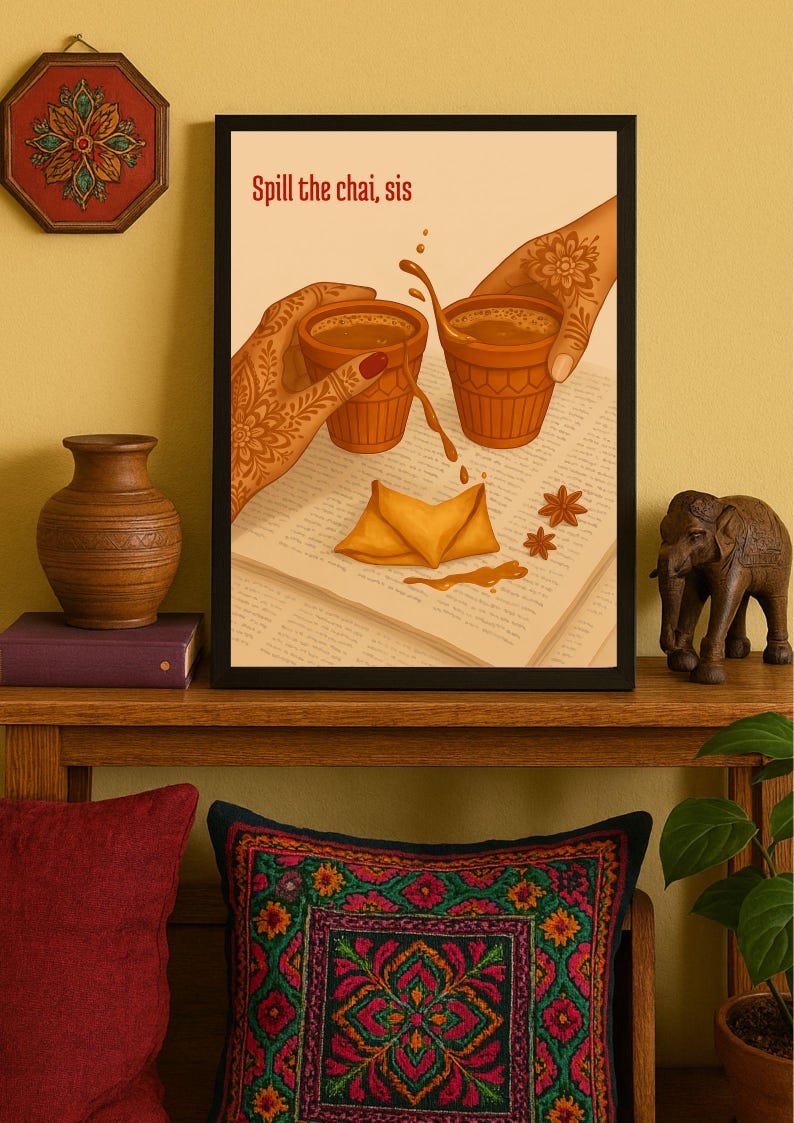 Desi Aesthetic Print | Henna Hands, Chai Cups, Samosas (digital ...