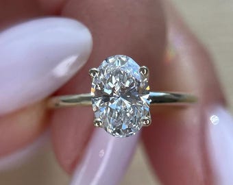 1CT Oval Lab Grown Diamond Ring, 14K Solid Gold Anniversary Ring, Oval Solitaire Ring Gifts, Promise Ring for Woman, Diamond Engagement Ring