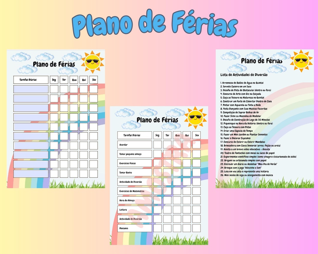 Plano De Ferias Editavel| Ferias De Crianças| Actividade De Férias ...