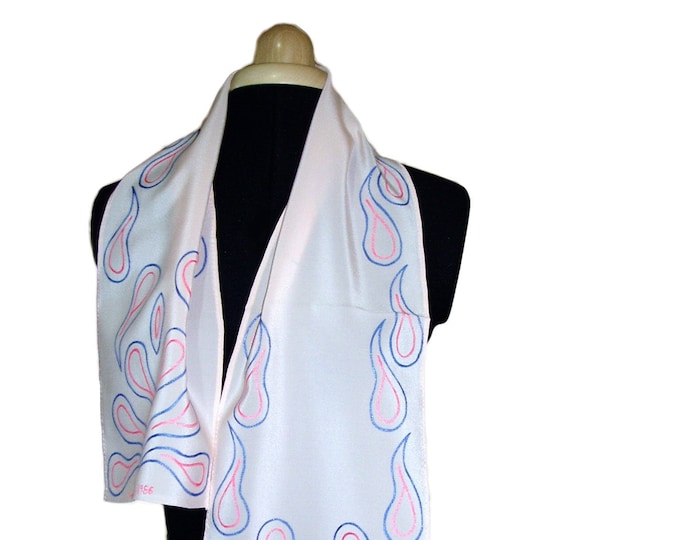 Long scarf hand painted with a paisley design, pink, cream or black silk options