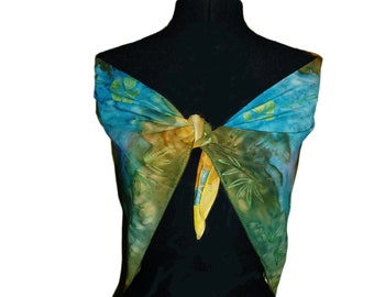 Square silk scarf. Hand painted in multicolours with emerging florals