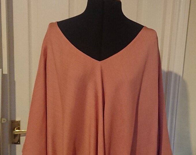 Cashmere and silk soft rose flowing v-neck tunic
