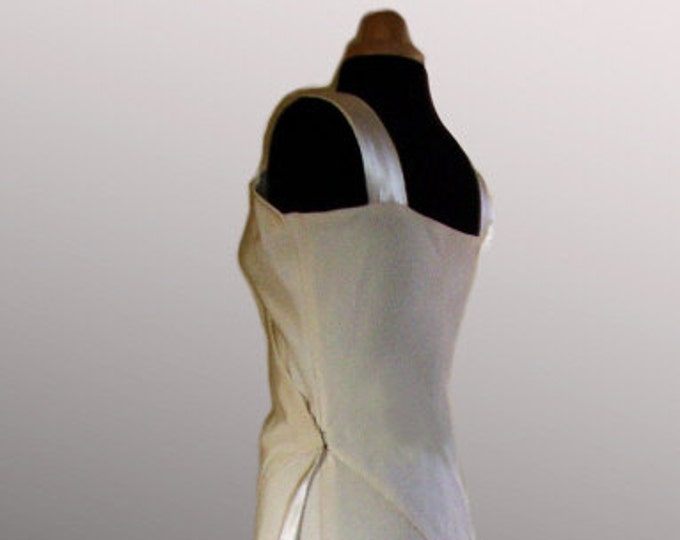 Ivory silk wedding dress, bias cut with cross over bodice, sample dress