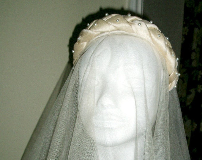 Padded head band in cream silk dupion, hand beaded hairband