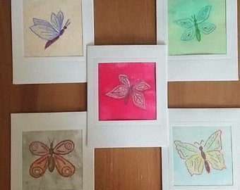 Butterfly pictures. 5 Hand drawn original small pictures in aperture mount card ready to frame