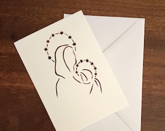 Virgin and Child black and white blank inside card
