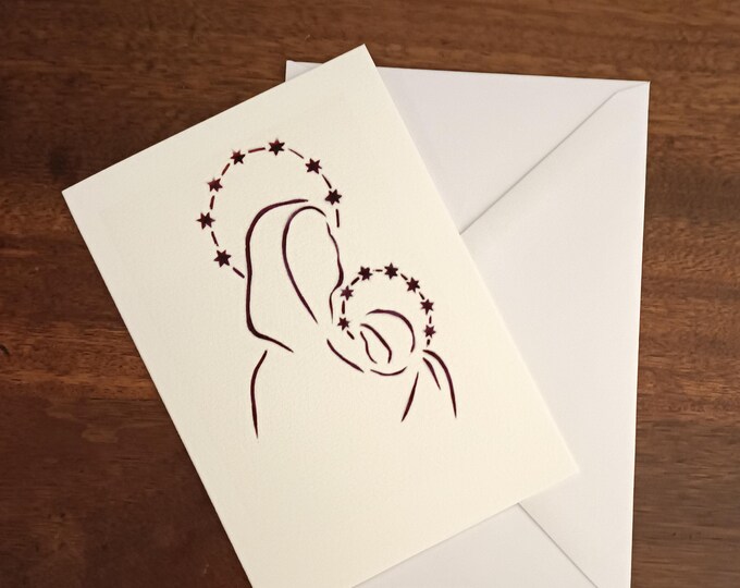 Virgin and Child black and white blank inside card