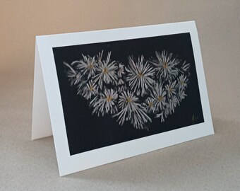 Card and art, Chrysanthemums on Black, Blank inside cards or Original art framed, prints to order