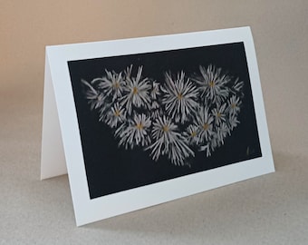 Chrysanthemums on Black, Blank inside cards in stock or prints made to order