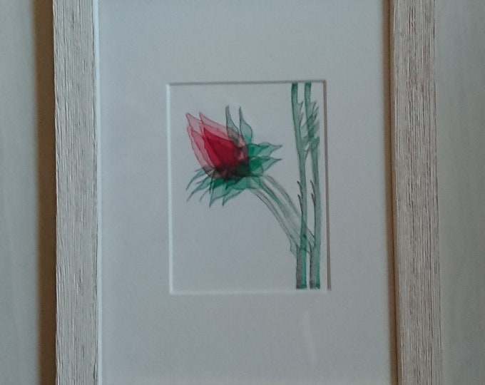 Flower pictures, 7 small framed hand embellished prints