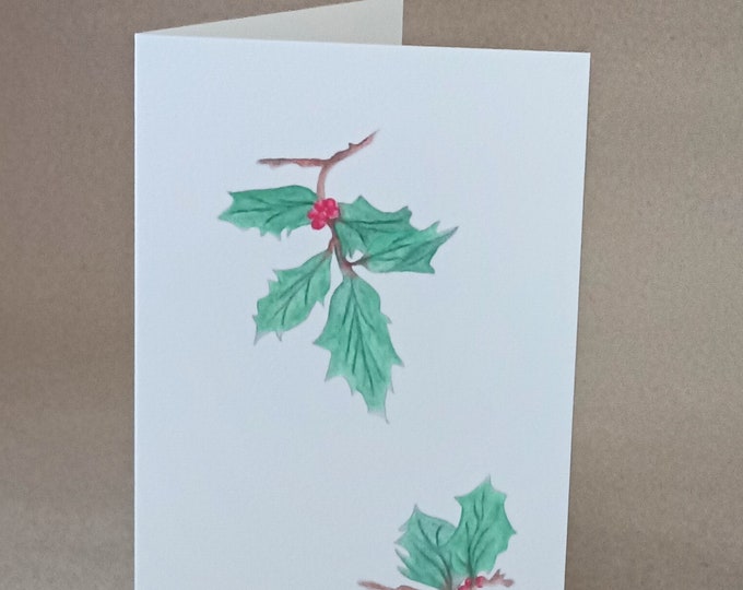 Holly with Berries botanical Christmas card, art and limited edition print