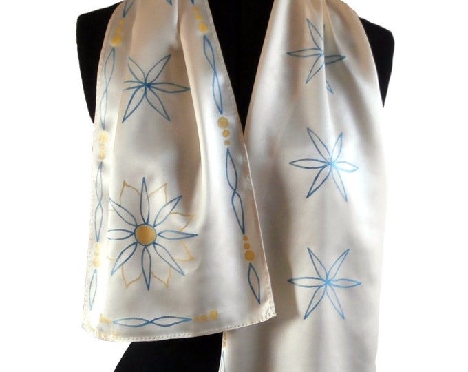 Silk scarves. Long hand painted cream or pale pink silk scarf