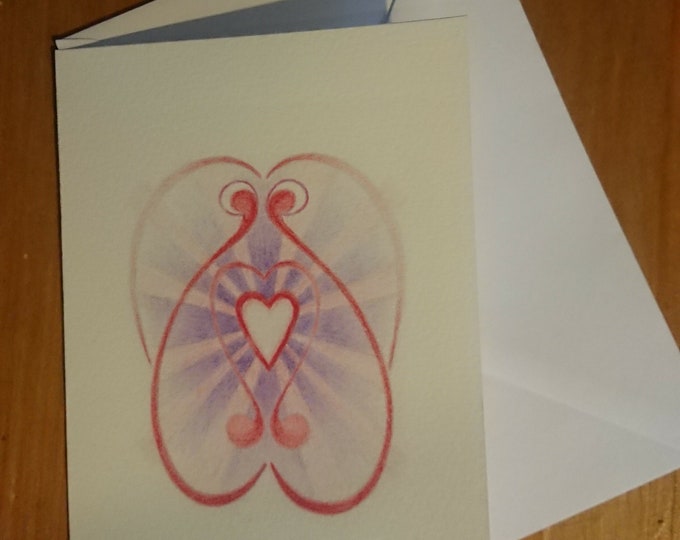 Heart card - blank inside for your own message, framed original Heart pencil drawing