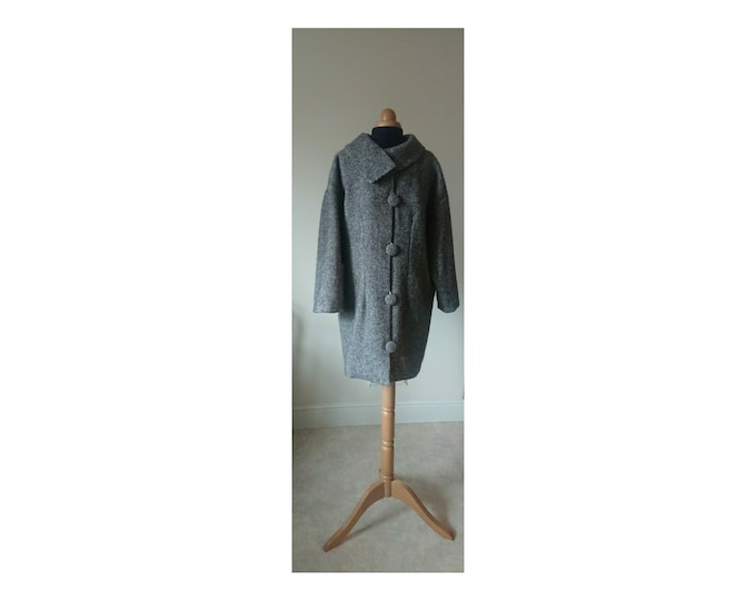 Tweed coat, sloppy oversized coat made of Kent wool, asymmetric collar, side seam pockets