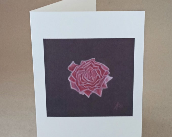 Rose on Black, card, framed picture, colour pencil art, prints to order