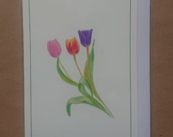 Tulips card, Easter cards, print and original spring flower art