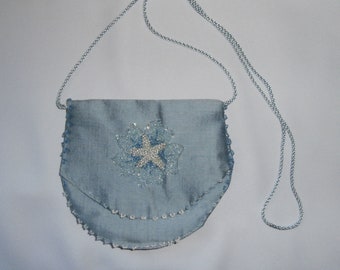 Blue silk bag, hand beaded luxury