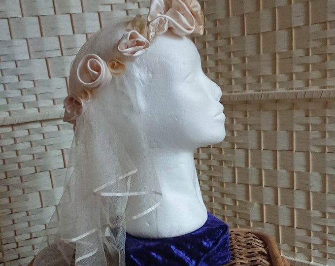 Bridal hair garland crown made of handmade silk rosettes