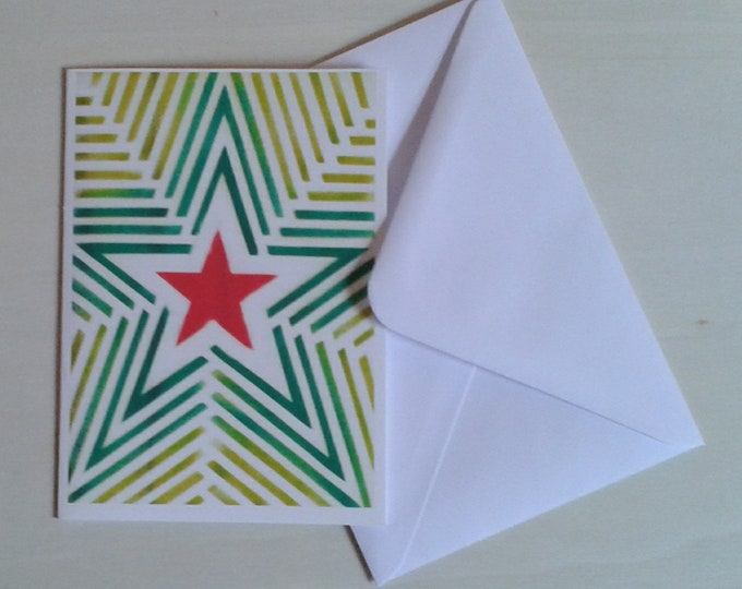 Red and green Christmas stars blank inside card handmade