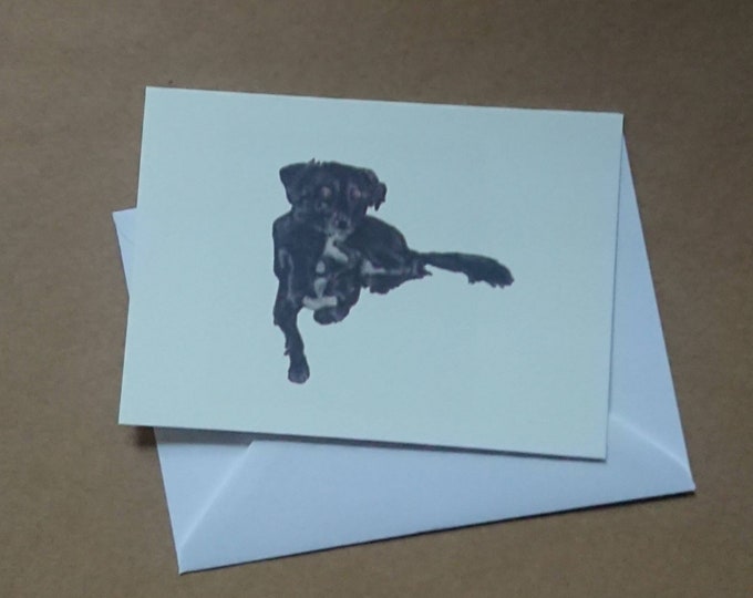 Black dog card, blank inside note card from an oil pastel drawing of a dog