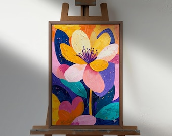 Vibrant abstract floral impasto print, textured flowers, (digital download)