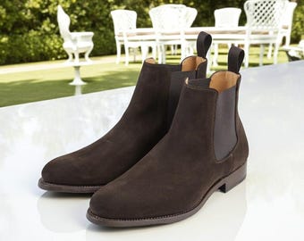 Handmade Men’s Brown Suede Chelsea Boots | Classic Slip-On Ankle Boots | Leather Dress Footwear