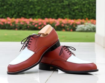 Handmade Men’s Brown and White Oxford Shoes | Two-Tone Leather Dress Shoes