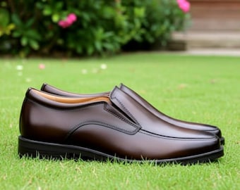 Klassische Braune Leder Slip-On Loafers Herren Handgemachte Kleidschuhe Formelle Party Hochzeitsschuhe