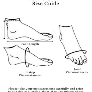 Puede incluir: Ilustraci&oacute;n de una gu&iacute;a de tallas con diagramas de pies para medir la longitud del pie, el empeine y la circunferencia de la articulaci&oacute;n. El texto incluye "LEATHER LIFESTYLE STUDIO" y "Gu&iacute;a de tallas".