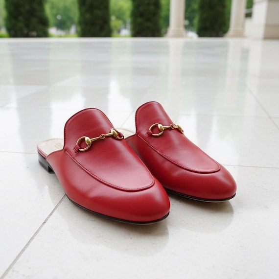 Luxury Red Leather Horsebit Mule Loafers for Men Italian Slip On Designer Shoes