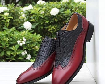 Handmade Red & Black wingtip Oxford Shoes | Luxury Holiday Dress Shoes for Men