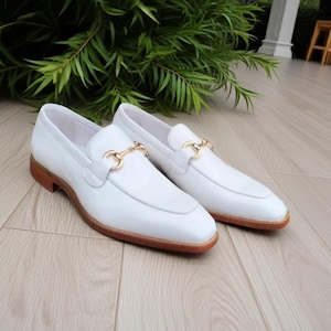 Witte leren Horsebit-loafers - instappers voor heren