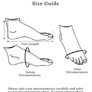 Puede incluir: Ilustraci&oacute;n de una gu&iacute;a de tallas con diagramas de pies para medir la longitud del pie, el empeine y la circunferencia de la articulaci&oacute;n. El texto incluye "LEATHER LIFESTYLE STUDIO" y "Gu&iacute;a de tallas".