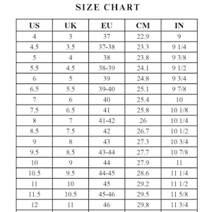 Puede incluir: Tabla de tallas con medidas en EU, CM y IN. La tabla incluye tallas desde EU 37 (22,9 cm, 9 pulgadas) hasta EU 50 (31,7 cm, 12 1/2 pulgadas). La tabla est&aacute; etiquetada como "LEATHER LIFESTYLE STUDIO".