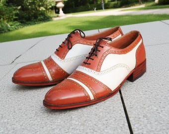 Tan Brown White Brogue Shoes Men Two Tone Wingtip Designer Dress Shoes