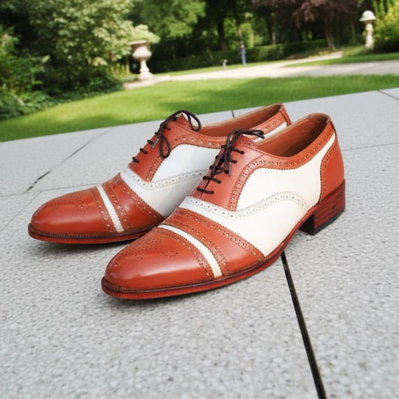 princess polly baby blue dress Tan Brown White Brogue Shoes Men Two Tone Wingtip Designer Dress Shoes