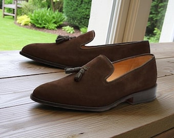 Handmade Brown Suede Tassel Loafers: Men's Leather Slip-On Shoes