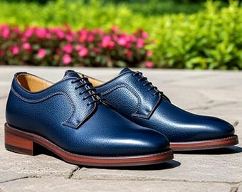 blue bottom dress shoes Mens Blue Leather Wingtip Dress Shoes