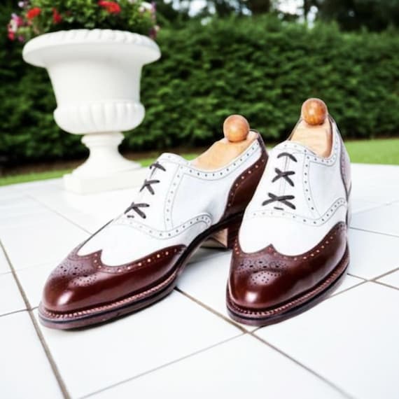 Handmade Two-Tone Leather Wingtip Brogue Shoes