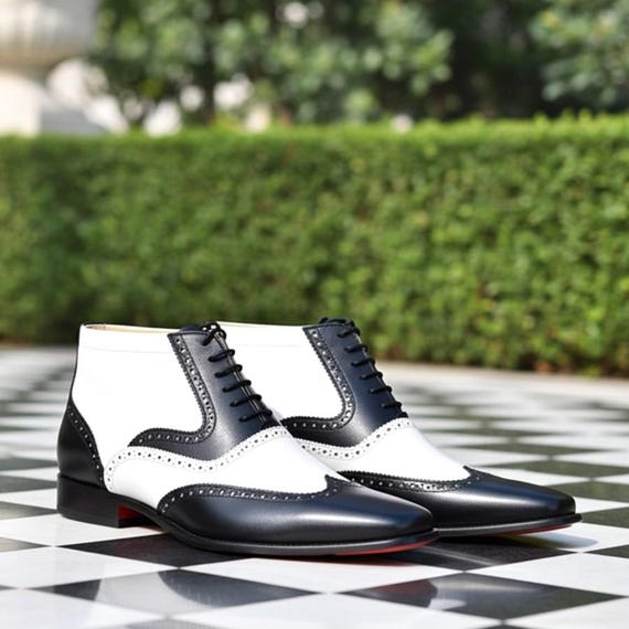 Handmade Black & White Oxford Brogue Boots | Luxury Men