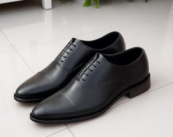 Black Oxford Formal Shoes Men Handmade Leather Lace Up Classic Business Dress Shoes