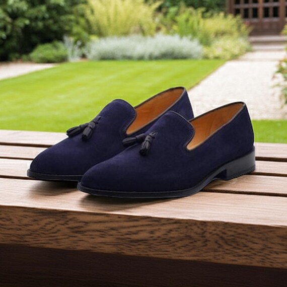 Men’s Navy Blue Suede Leather Tassel Loafers Size 7 Sagan Classic Tassel Loafers in Midnight Navy Suede  main image 4