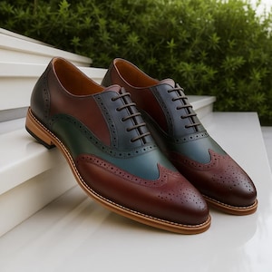 brown dress shoes with blue laces Mens Brown & Blue Leather Wingtip Dress Shoes